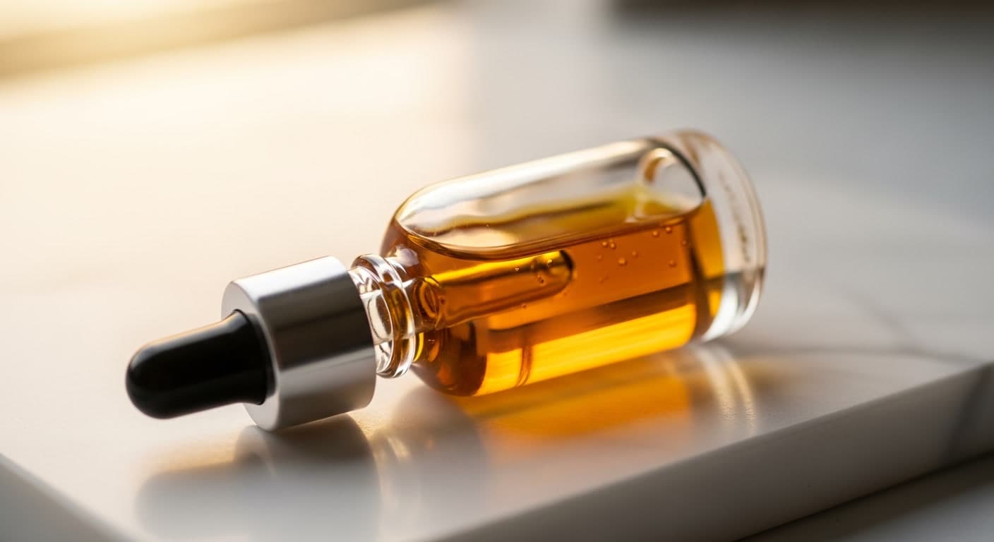Amber dropper bottle representing topical azelaic acid for hair loss