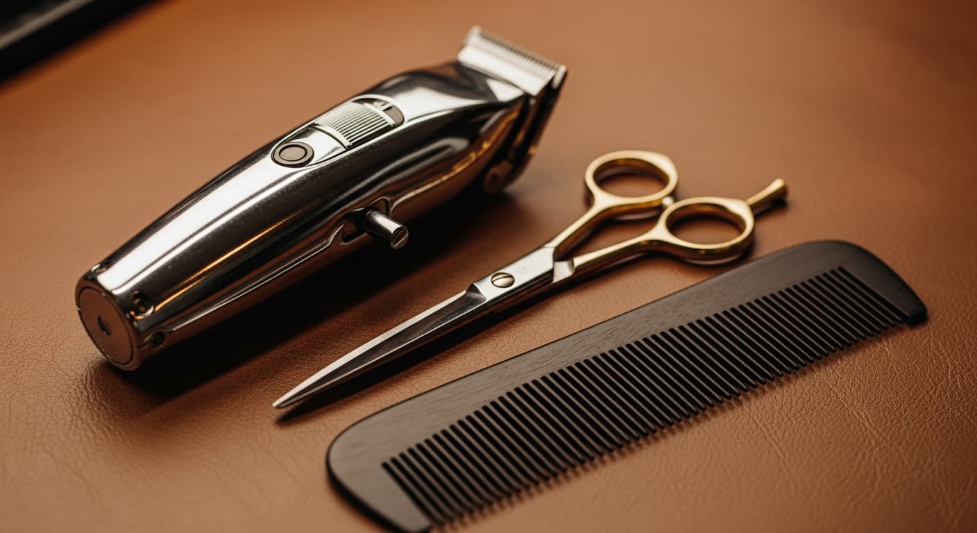 Barber tools representing haircut options for thinning hair