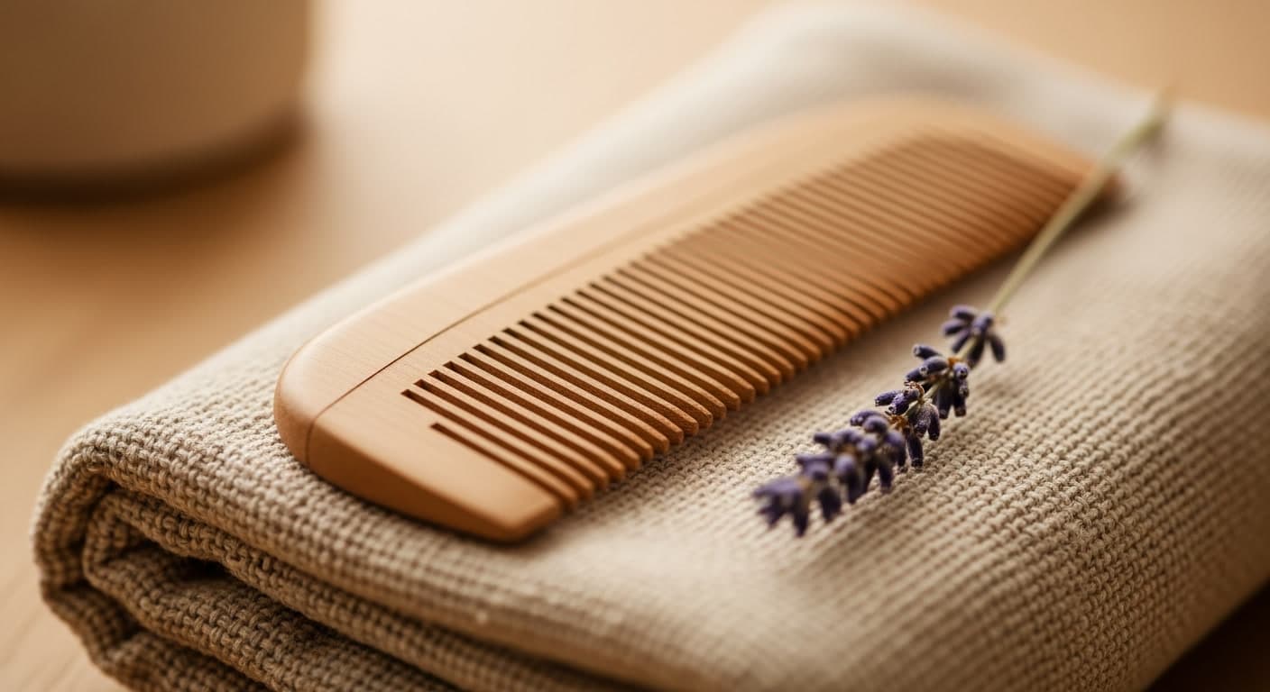 Wooden comb on linen representing hair loss diagnosis