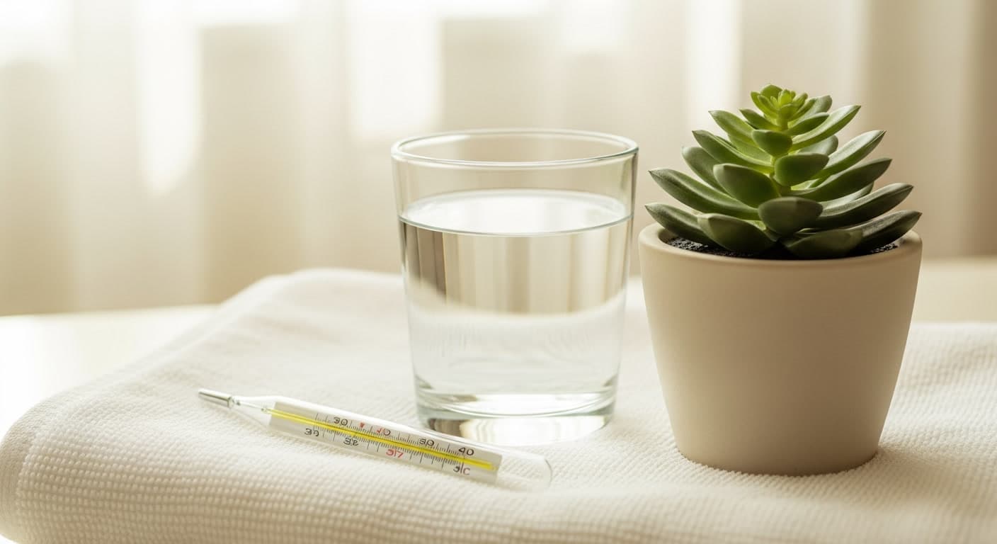 Clinical thermometer and water glass representing post-illness hair recovery