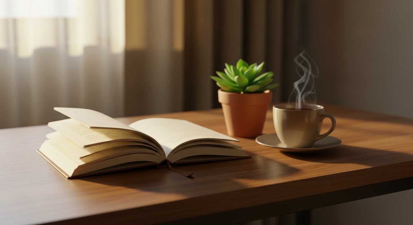Journal and tea on desk representing self-care and coping with hair loss anxiety
