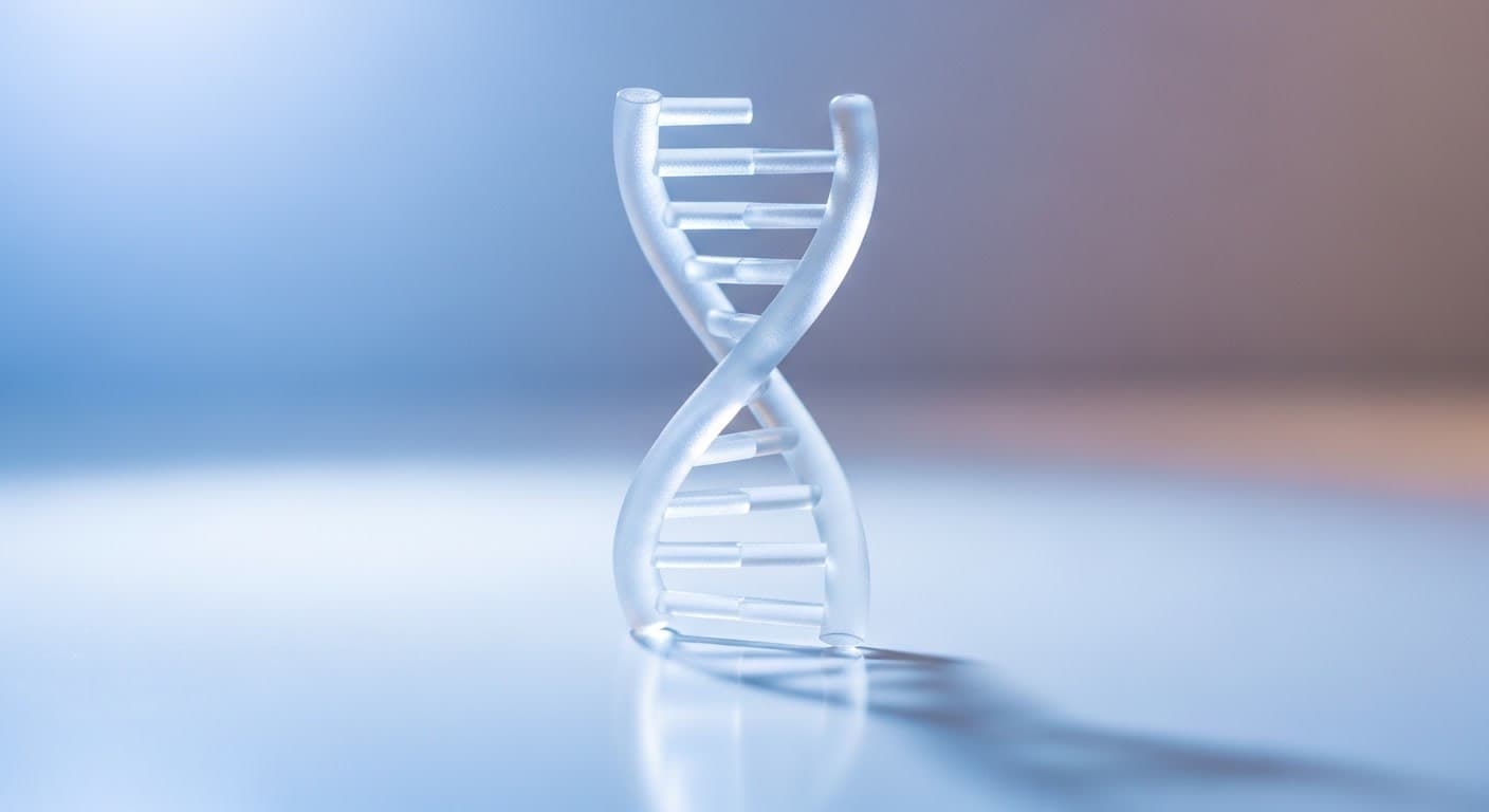Glass DNA helix representing genetics of hair loss prediction