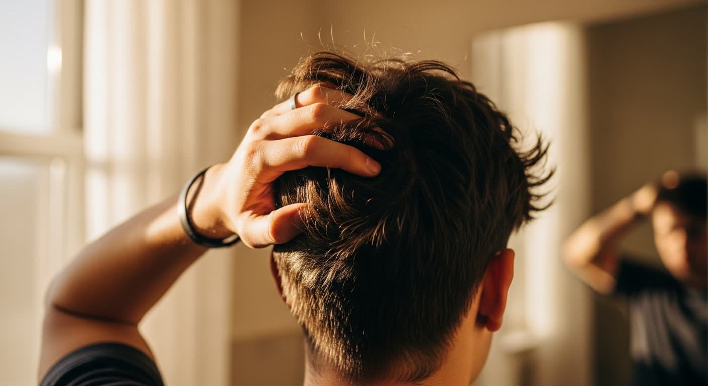Young man noticing early signs of hair loss in his 20s