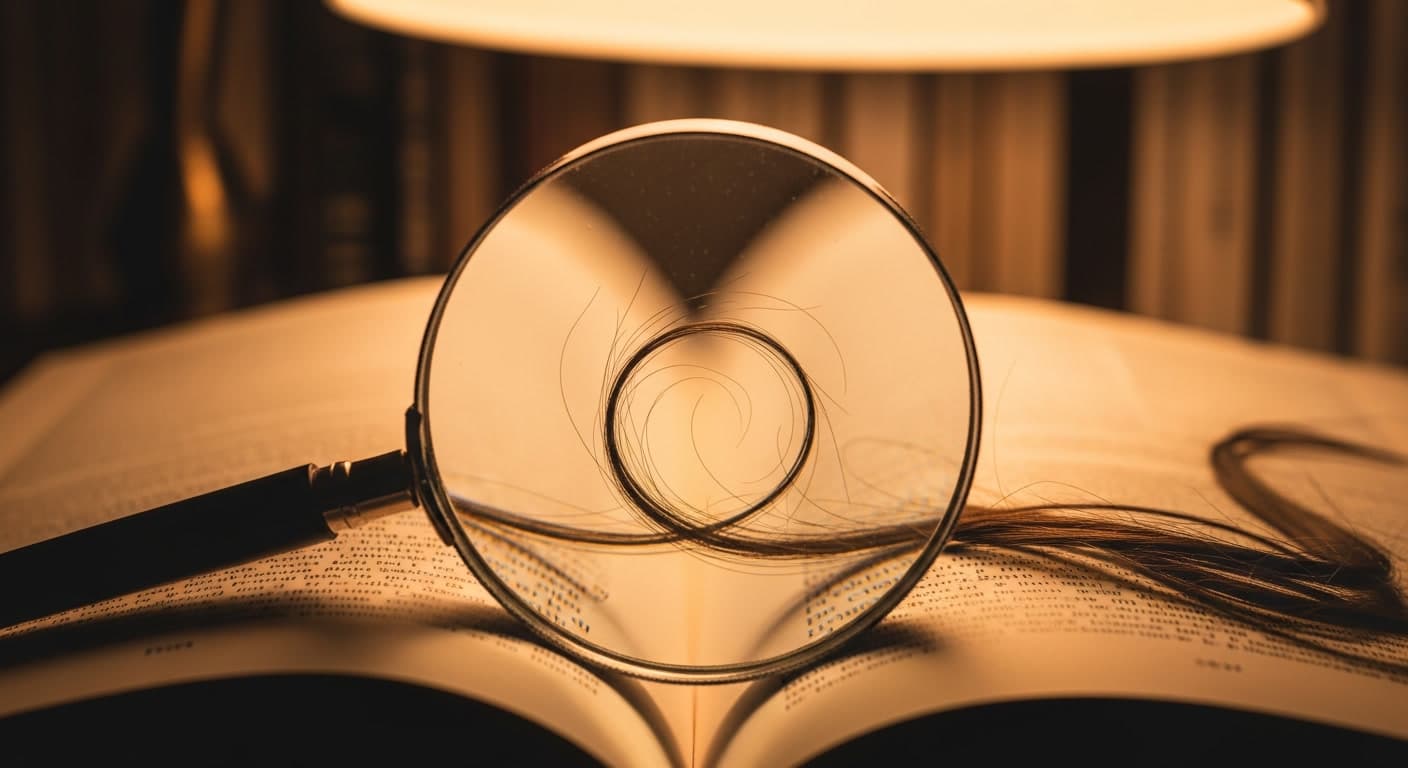 Magnifying glass on book representing fact-checking hair loss myths