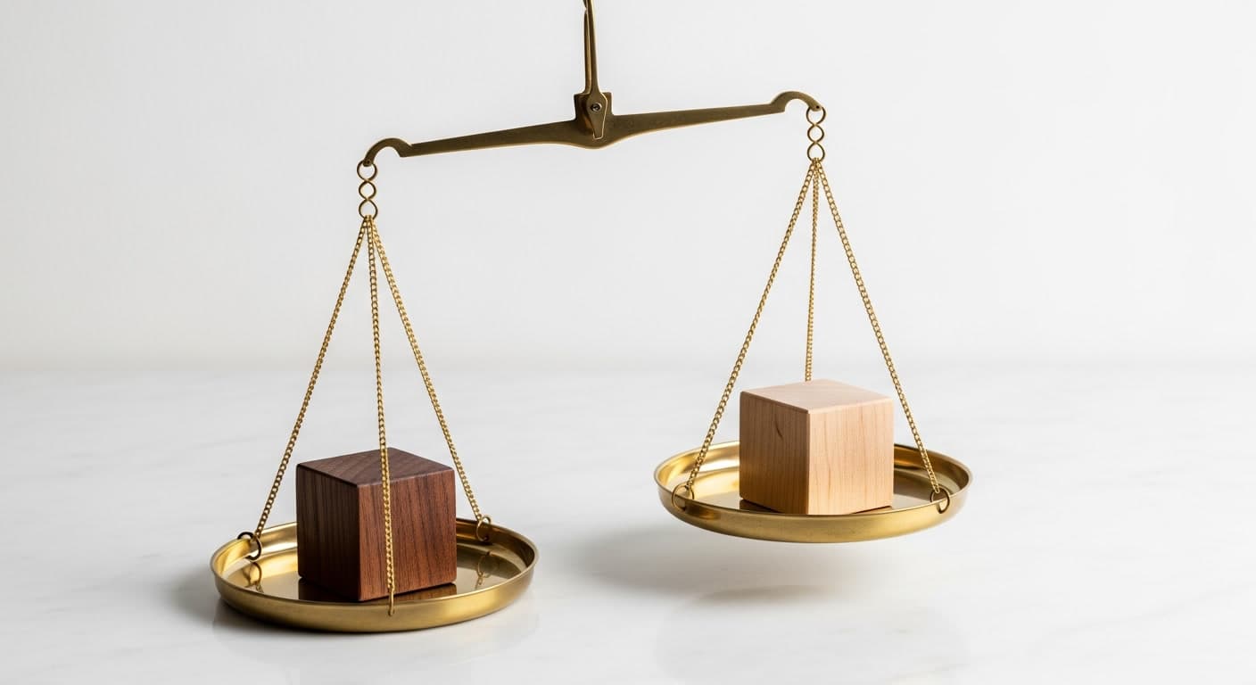 Balance scale representing the comparison between hair systems and transplants