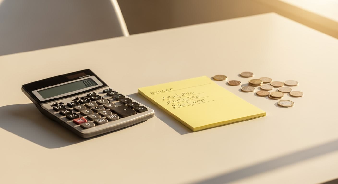 Calculator and notepad representing hair transplant cost planning