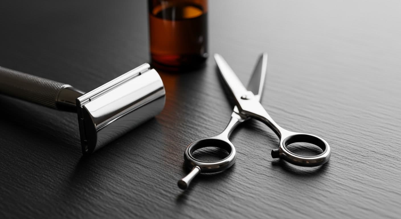 Scalp micropigmentation procedure tools on dark slate surface