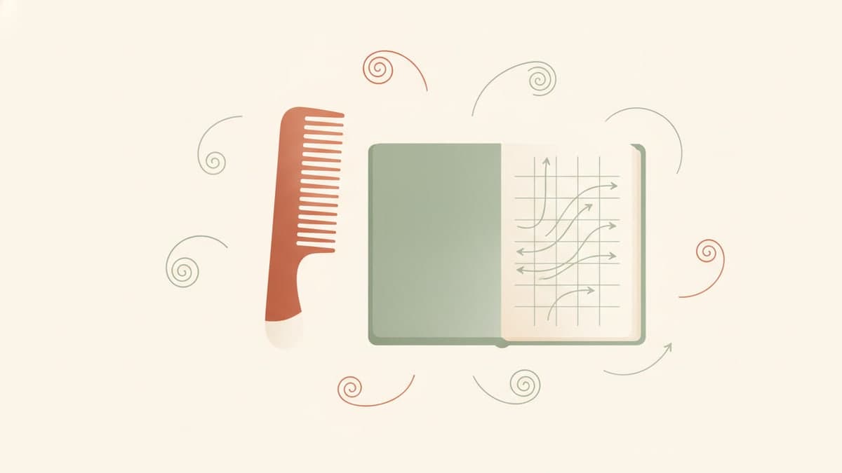 Comb, tracker journal, and part-line grid representing tracking density in textured hair